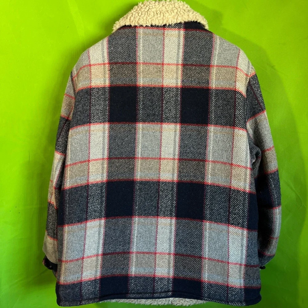 Size XL 46 Ideal Vintage‎ 60s Plaid Sherpa Lined Jacket Men Barn Coat Wool Blend